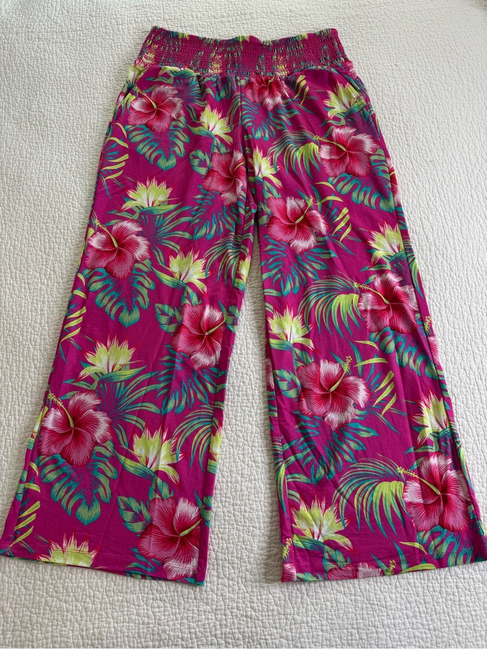 belle beach Womens Pants Wide Leg Tropical Palazzo Flowy Full floral Large